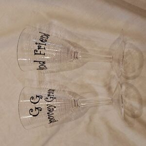 Groovy Granny & And Friend Monogrammed Fun Clear Plastic Wine Glasses (Set-2)